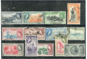 BARBADOS; 1950s early QEII issue fine used SET