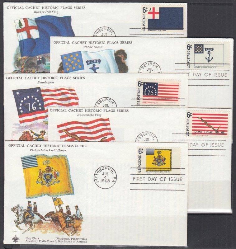 US Planty 1345-1354-1 FDC. 1968 Historical Flags, Boy Scouts FIRST CACHETS