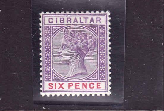 D3-Gibraltar-Scott#19-Unused hinged 6p vio & car rose-1898-