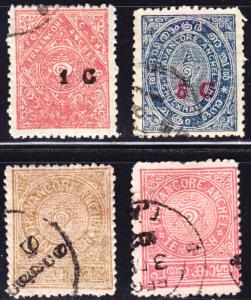 India Travancore Scott 19-21, 23  F to VF used.