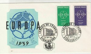 France 1959 Europa Chain Pic Council Slogan Cancels & Stamps FDC Cover Ref 27491