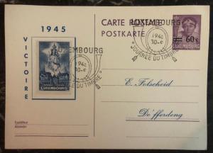 1945 Luxembourg First Day Postcard Cover FDC Victory B