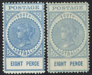 SOUTH AUSTRALIA 1904 QV THICK POSTAGE 8D BOTH SHADES WMK CROWN/SA