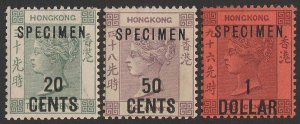 HONG KONG 1891 QV Surcharge set no Chinese characters, SPECIMEN. RARE!