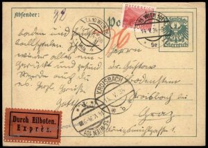 Austria 1934 Upfranked Rohrpost Pneumatic Mail Cover Postal Card G66926