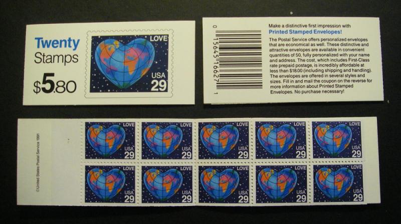BK188, Scott 2536a, 29c Heart Earth, #1112, MNH Complete Booklet of 20