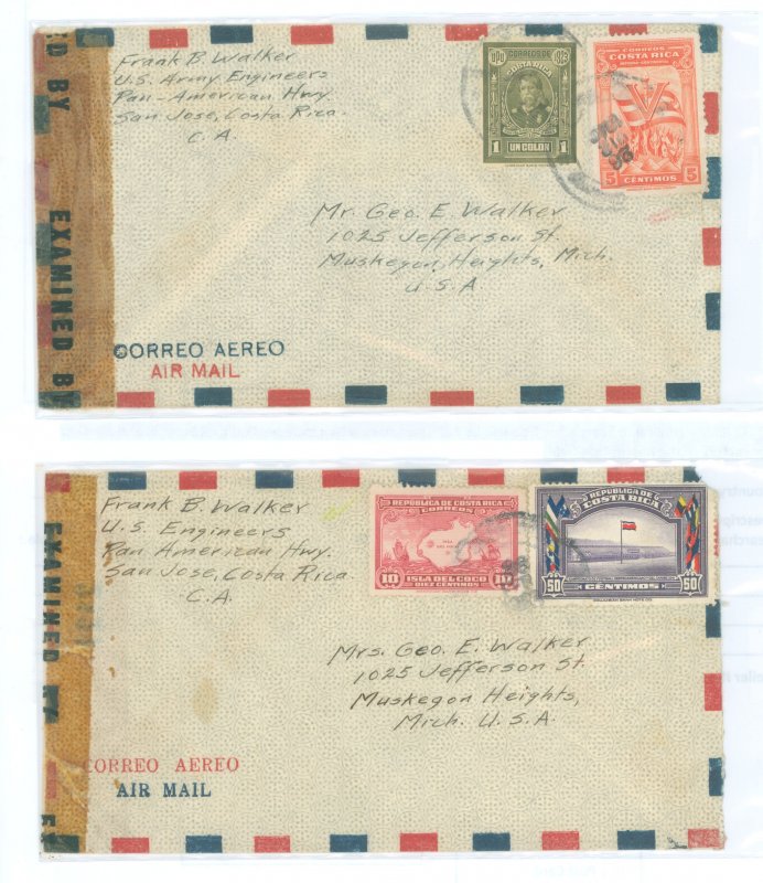 Costa Rica 178/206/223/127 Censored WWII covers with multiple stamps on cover; value shown is for stamps only.  #206 has UR corn