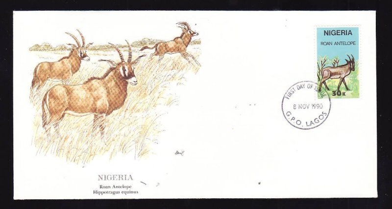 Flora & Fauna of the World #141d-stamp on FDC-Animals-Roan Antelope-Nigeria-sing