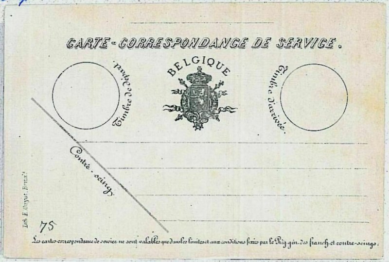 29862 - BELGIUM Belgium - POSTAL HISTORY - SERVICE Lettercard: BLACK-