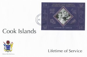 Cook Islands 2011 FDC Lifetime Services 1v Sheet Cover Queen Elizabeth Philip