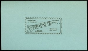 1935 BLUE Experimental Rocket Flight Parachute Airmail Newark - New York Stamp