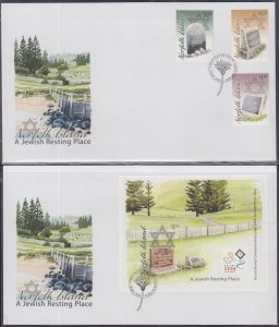 NORFOLK ISLAND # 938-41 FDC SET of 2 - CPL SET & S/S of JEWISH GRAVESTONES