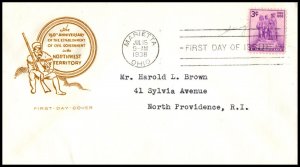 1938 Northwest Territory Sc 837-15a FDC House of Farnam cachet, Mariet OH