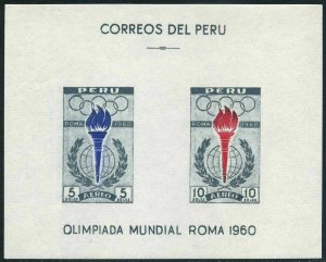 Peru C172-C173, C173a sheet, MNH. Mi 605-606, Bl.5. Olympics Rome-1960, Torch.