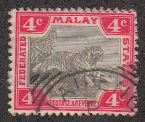  Malaya 4c Carmine Grey Tiger (Scott #20a) Used