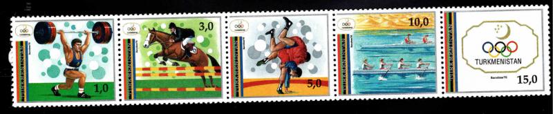 Turkmenistan Scot 22  MNH** Barcelona Olympic strip of Five CV $9.75