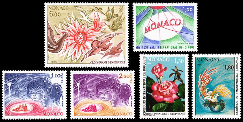 Monaco Scott 1248, 1249, 1250-1251, 1252-1253 (1980) Mint NH VF B