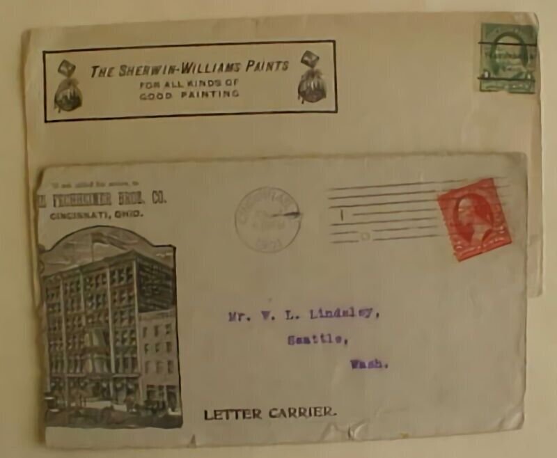 US OHIO PICTORIAL AD CINCINNATI 1901 YD,PRE CANCEL CLEVELAND HIO STAMP WITH NICK