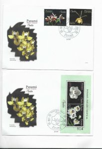 PANAMA 2000 2001 ORCHIDS FLOWERS COMPLETE SET ON 2 FIRST DAY COVERS FDC COVERS