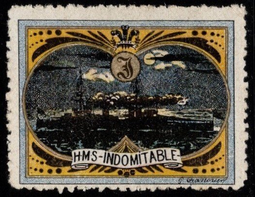 1914 WW One France Delandre Poster Stamp H.M.S. Indomitable Unused