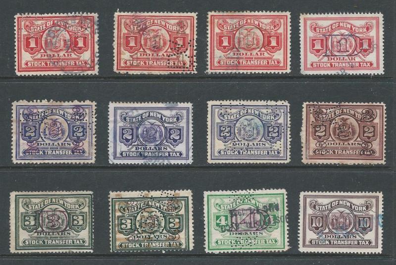 12  different New York  State Stock Transfer Tax stamps