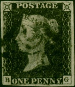 GB 1840 1d Penny Black SG2 Pl. 1b  (R-G) Fine Used 4 Neat Margins Black MX