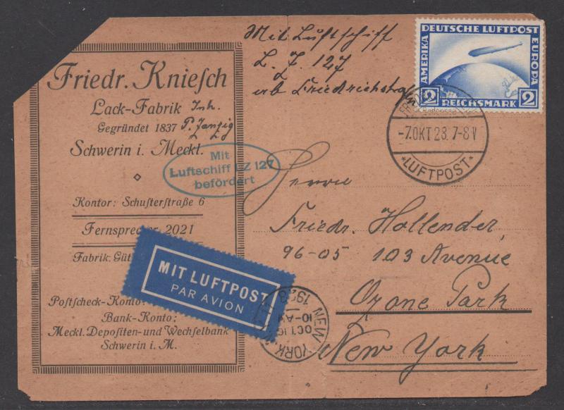 **Germany, SC# C36, Zeppelin Post Card, Corner Fault, Small Tear at top, CV $100