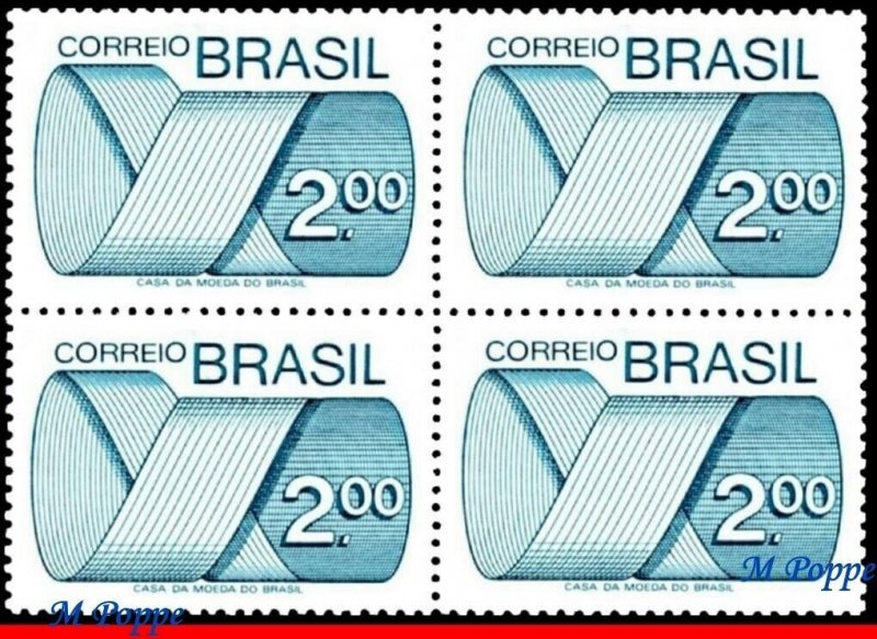 1258 BRAZIL 1974 MÖBIUS STRIP, $ 2.00, ENGRAVINGS, NUMERALS, BLOCK MNH