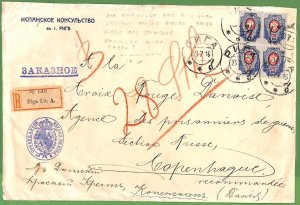 P0925 - RUSSIA Latvia - POSTAL HISTORY - COVER to DENMARK Red Cross 1916 RARE!-