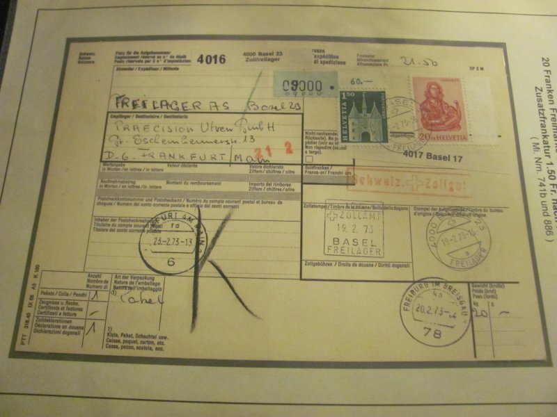 SWITZERLAND 1973 USED RECIEPT XF  (188)