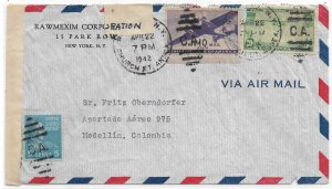 New York, NY to Medellin, Colombia 1942 Airmail 5c Prexie, 10c ... (C5848)