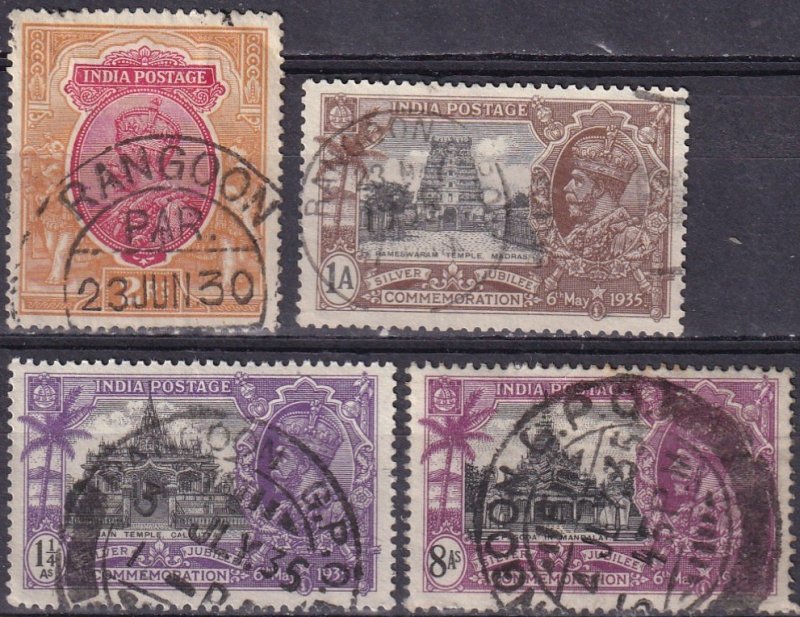 India #121, 144-5, 148  F-VF Used With Burma Cancels  (Z4144)