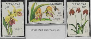 Colombia #C489-C491 Orchids (MNH)  CV $5.85