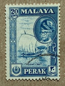 Malaya Perak 1960 20c Fishing Boat, used. Scott 133, CV $0.25. SG 157