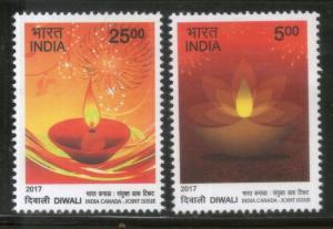 India 2017 Hindu Festival of Lights Diwali Joints Issue with Canada 2v MNH In...