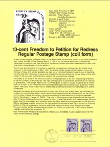 US SP398A Petition For Redress Coil 1617 Souvenir Page FDC