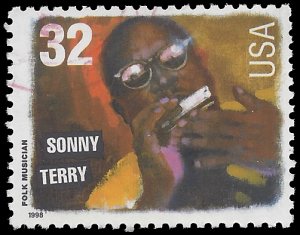 #3214 32c Folk Singers Sonny Terry 1998 Used