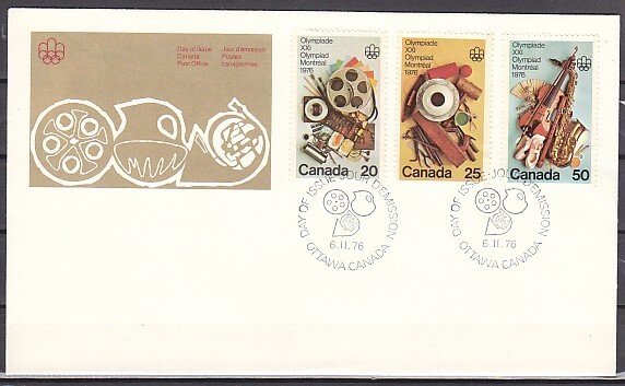 Canada, Scott cat. 684-686. Olympics-Fine Arts issue. First day cover. ^