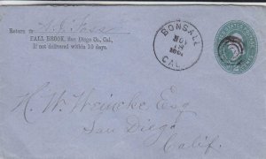 1891, Bonsail to San Diego, CA, Back Stamped San Diego (36684)