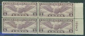 USA SC#C12 Winged Globe 5¢ Plate # Block of 4, MNH