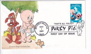 Sc #3534, 34c Porky Pig FDC Pugh Cachets, Inc. Cover, Beverly Hills, CA (F32472)