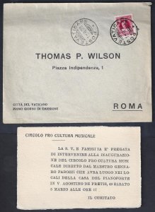 VATICAN 1929 FDC Sc 8 FIRST DAY COVER VATICAN POST TO ROME INCLUDES ENCLOSURE