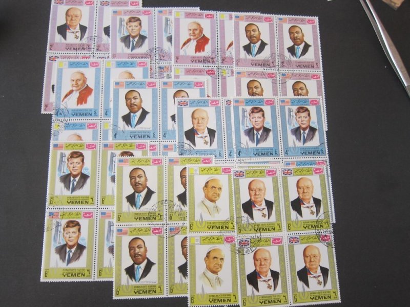 Yemen 1968 Human Rights Year, Kennedy, Churchill, Pope, King CTO BLK(4) set FU