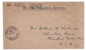 North Borneo 1953 Stampless OHMS cover to USA, 'On Postal Service' h/stamp, Je