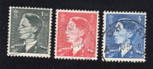 Belgium 1952 1.50fr, 2fr & 4fr Baudouin, Scott 446-448 used, value = 75c