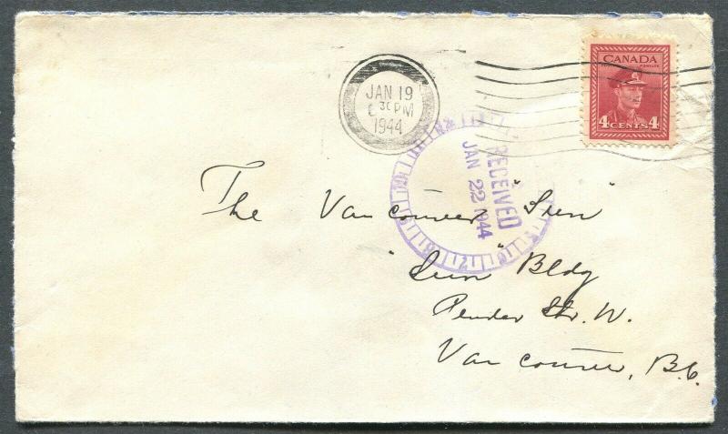 CANADA WWII BLACK OUT CANCEL COVER PRINCE RUPERT