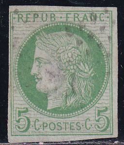 France 1872 Sc 53 Ceres Stamp Used NG small thin on reverse