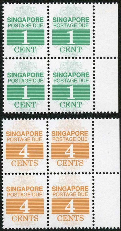 SINGAPORE SGD21/2 Post Due 1989 1c and 4c U/M Marginal blocks of 4