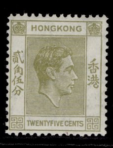 HONG KONG GVI SG150, 25c pale yellow-olive, M MINT.