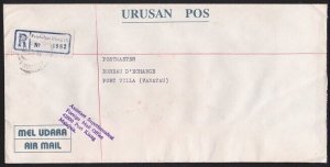 MALAYSIA 1991 Official PO Registered cover Pelabuhan Klang to VANUATU......B2248